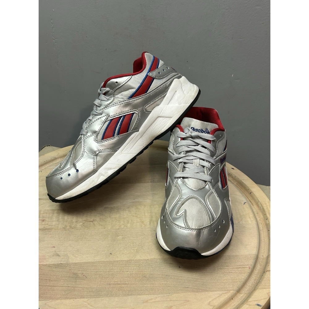 Reebok Aztrek‎ Mens 10 Silver Red Blue Retro Metallic Running Sneakers